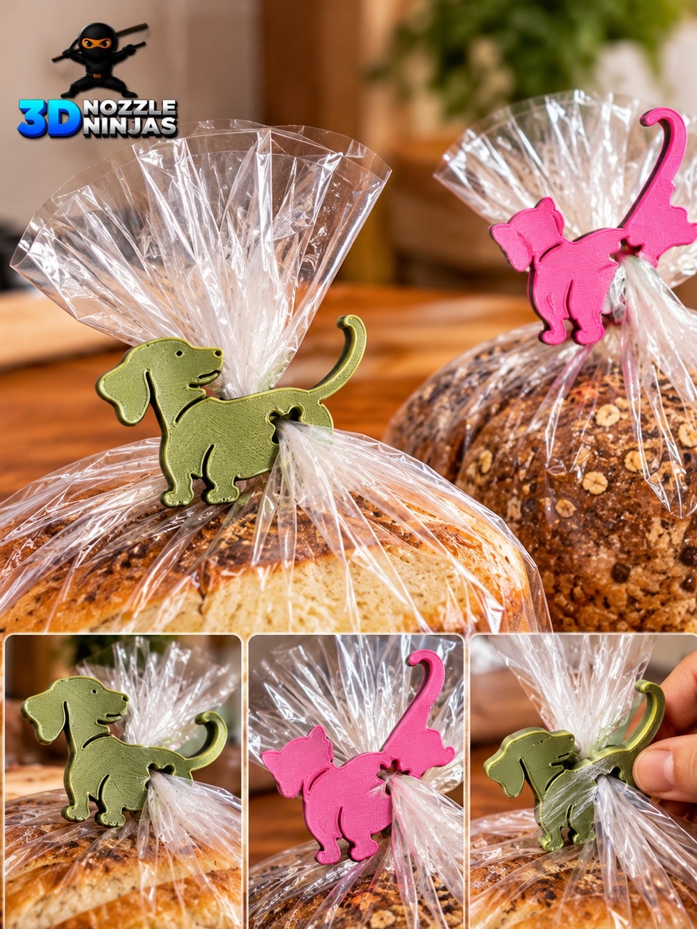 3D Handcrafted Designed Cat & Dog Bag Clip Set